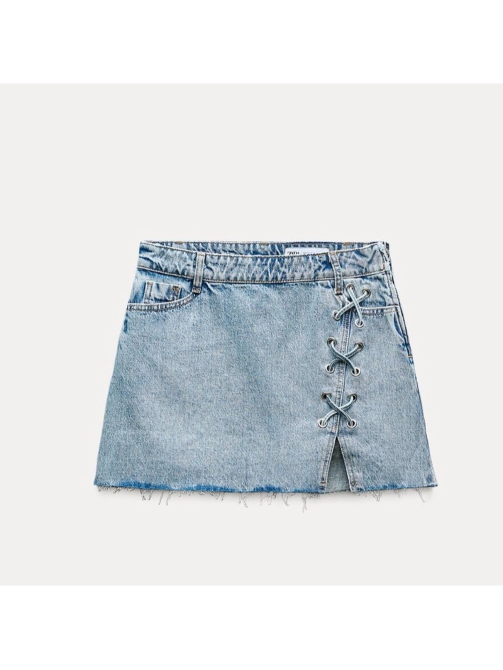 ZARA - Light Blue Denim Mini Skirt with Side Lace-Up